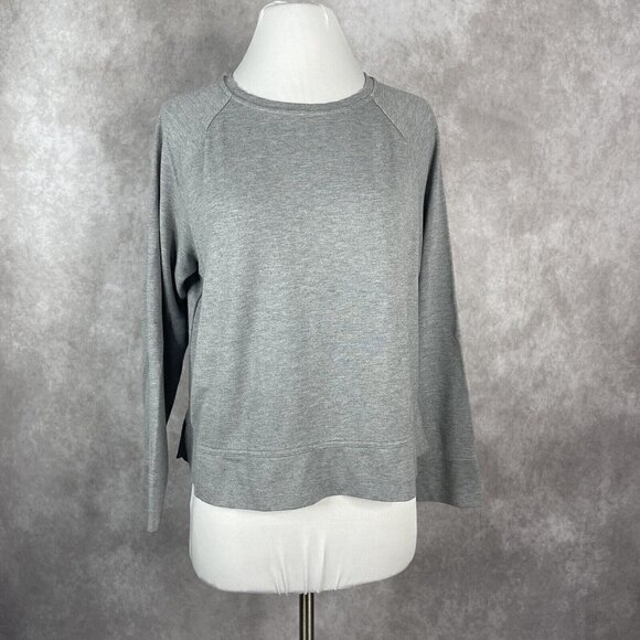 Theory Gray Ranzini Melange Knit Crew Neck Boxy Long Sleeve Sweatshirt Size M - Picture 2 of 7